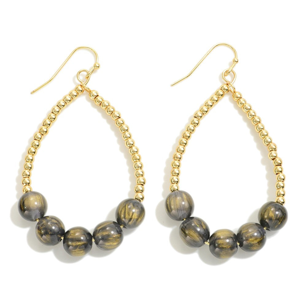 Gold Bead & Graphite Stone Teardrop Earrings - The Gypsy Belle Boutique