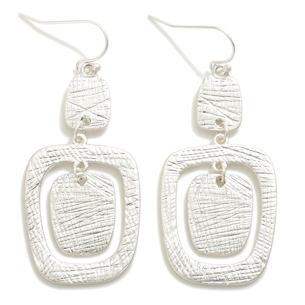 Silver Textured Square Drop Earrings - The Gypsy Belle Boutique