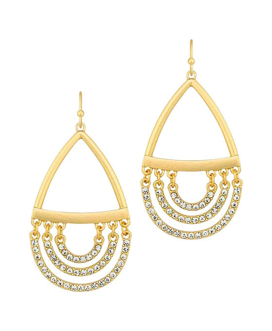 Brushed Gold Rhinestone Paved Link Earrings - The Gypsy Belle Boutique