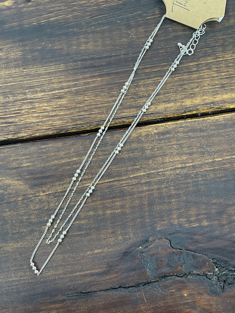 Silver Gunmetal Thin 2 Layer Triple Beaded Necklace - The Gypsy Belle Boutique